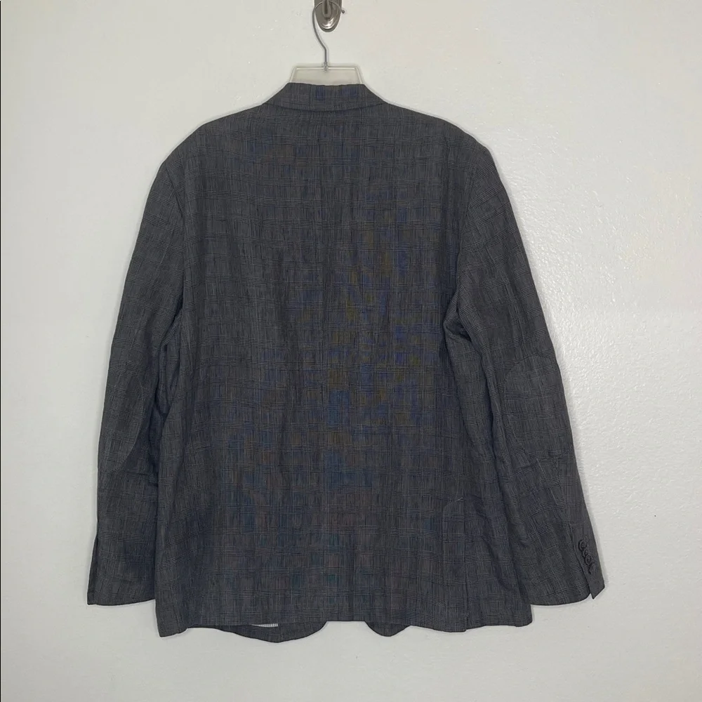 Joseph Abboud 100% Linen Black Gray Houndstooth Plaid Blazer Size XXL